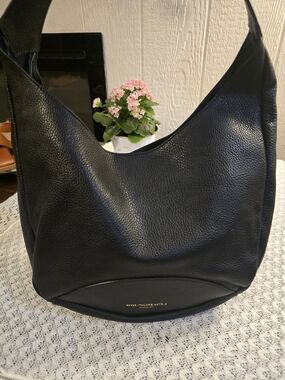 Bruno Magli Black Pebbled Leather Shoulder Bag